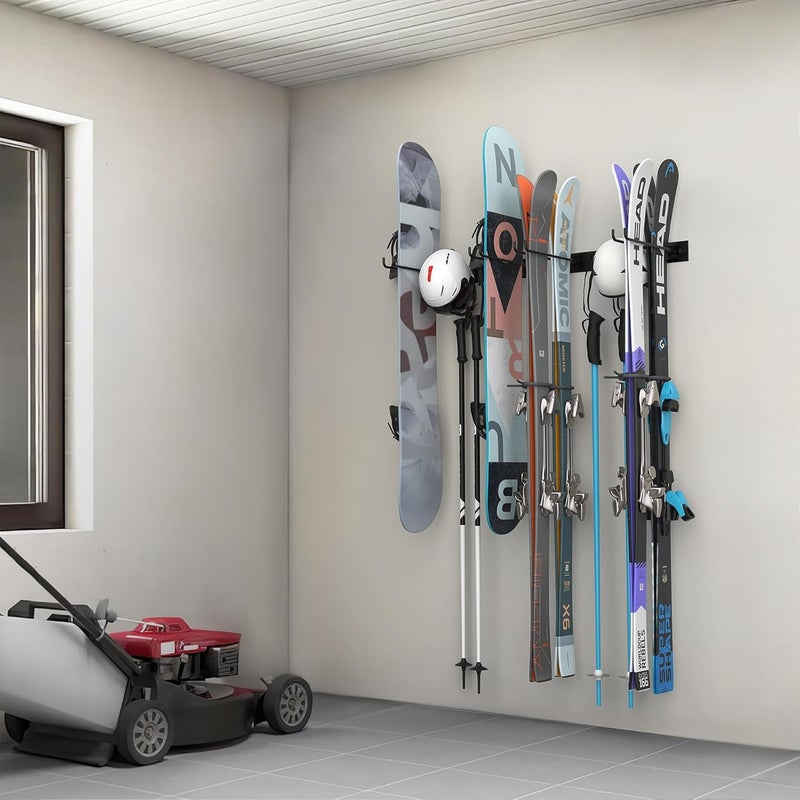 WALMANN Garage Ski Rack, Indoor Ski Hangers for Garage Ski Storage Wall Mounted Ski Holder Holds Up to 8 Pairs of Skis - Image 2